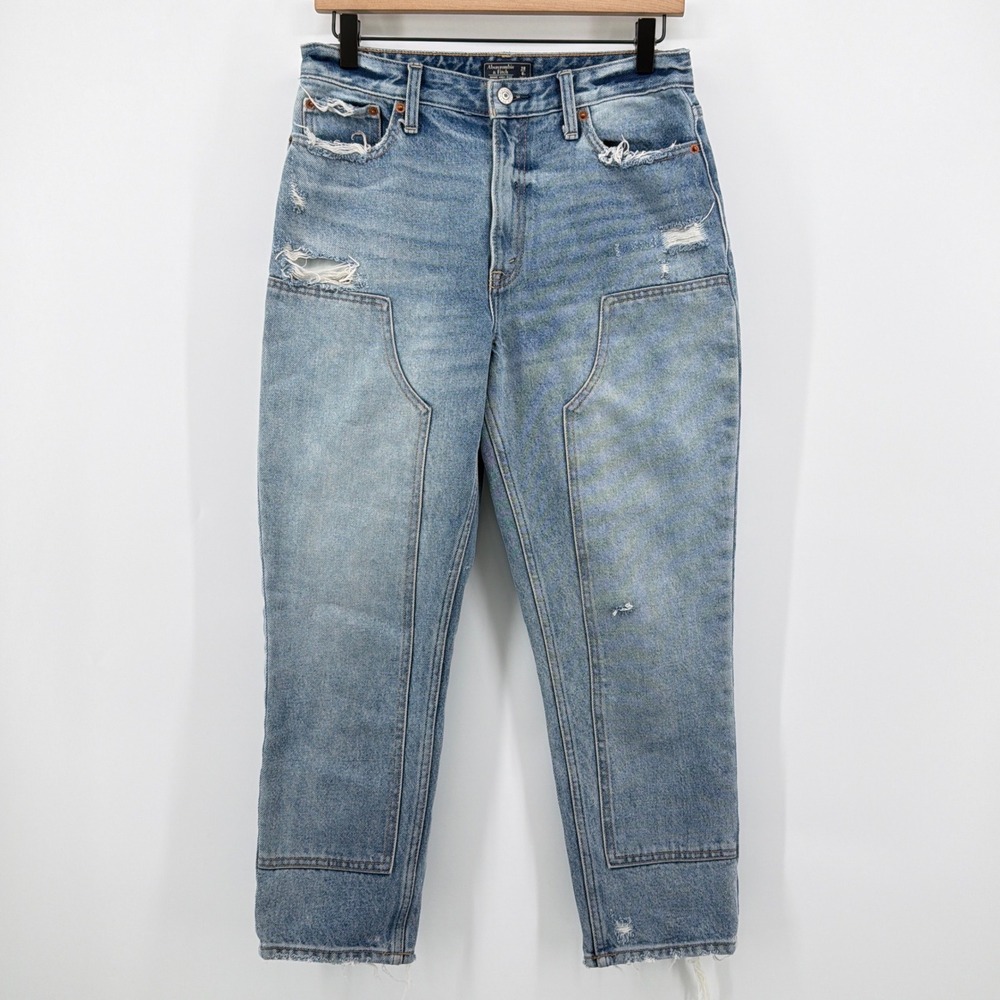 Abercrombie Annie High Rise Girlfriend Jeans 28 6S Short Double Knee Distressed